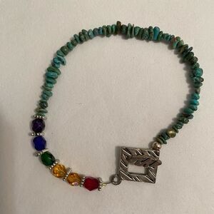 Boho Genuine Turquoise Swarovski Crystal Stacking Bracelet Silver Clasp Bohemian